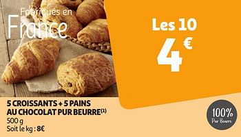 Promotions 5 croissants + 5 pains au chocolat pur beurre - Produit Maison - Auchan Ronq - Valide de 16/04/2024 à 21/04/2024 chez Auchan Ronq