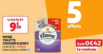 Promotions Papier toilette coussiné kleenex - Kleenex - Valide de 16/04/2024 à 21/04/2024 chez Auchan Ronq