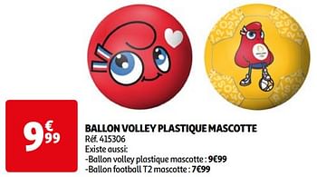 Promotions Ballon volley plastique mascotte - Produit Maison - Auchan Ronq - Valide de 16/04/2024 à 22/04/2024 chez Auchan Ronq