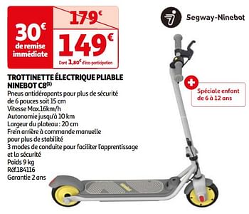 Promotions Trottinette électrique pliable ninebot c8 - Segway - Valide de 16/04/2024 à 22/04/2024 chez Auchan Ronq