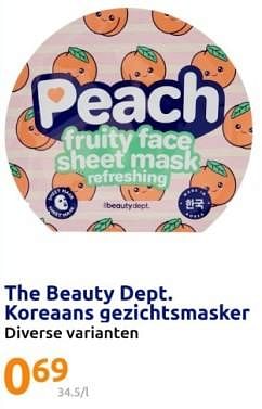 Promotions The beauty dept. koreaans gezichtsmasker - The Beauty Dept. - Valide de 17/04/2024 à 23/04/2024 chez Action