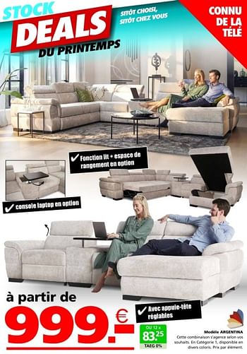 Promoties Modéle argentina - Huismerk - Seats and Sofas - Geldig van 02/04/2024 tot 21/04/2024 bij Seats and Sofas