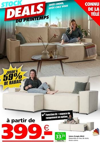 Promoties Salon d’angle milo - Huismerk - Seats and Sofas - Geldig van 02/04/2024 tot 21/04/2024 bij Seats and Sofas