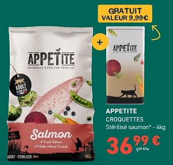 Promotions Appetite croquettes stérilisé saumon - Appetite - Valide de 17/04/2024 à 28/04/2024 chez Tom&Co