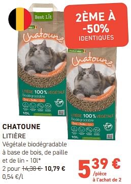 Promotions Chatoune litière végétale biodégradable - Chatoune - Valide de 17/04/2024 à 28/04/2024 chez Tom&Co
