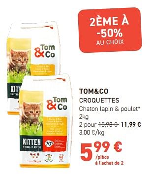 Promoties Tom+co croquettes chaton lapin + poulet - Huismerk - Tom & Co - Geldig van 17/04/2024 tot 28/04/2024 bij Tom&Co
