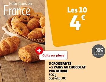 Promotions 5 croissants + 5 pains au chocolat pur beurre - Produit Maison - Auchan Ronq - Valide de 16/04/2024 à 22/04/2024 chez Auchan Ronq