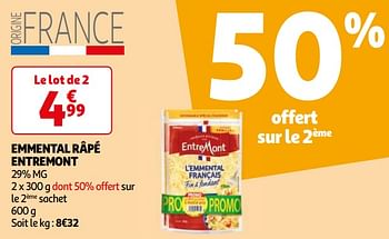 Promotions Emmental râpé entremont - Entre Mont - Valide de 16/04/2024 à 22/04/2024 chez Auchan Ronq