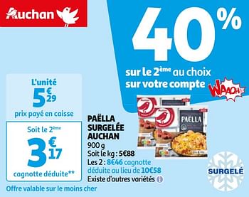 Promotions Paëlla surgelée auchan - Produit Maison - Auchan Ronq - Valide de 16/04/2024 à 22/04/2024 chez Auchan Ronq