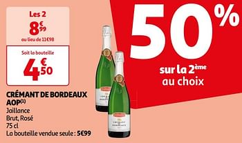 Promotions Crémant de bordeaux aop jaillance brut, rosé - Mousseux - Valide de 16/04/2024 à 22/04/2024 chez Auchan Ronq