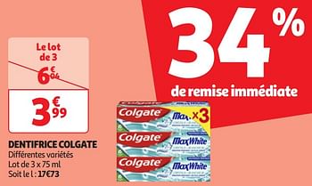 Promotions Dentifrice colgate - Colgate - Valide de 16/04/2024 à 22/04/2024 chez Auchan Ronq