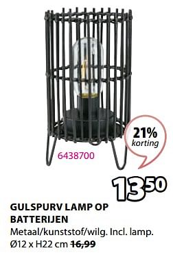 Promoties Gulspurv lamp op batterijen - Huismerk - Jysk - Geldig van 15/04/2024 tot 19/05/2024 bij Jysk