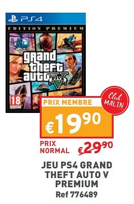 Promoties Jeu ps4 grand theft auto v premium - Rockstar Games - Geldig van 17/04/2024 tot 22/04/2024 bij Trafic