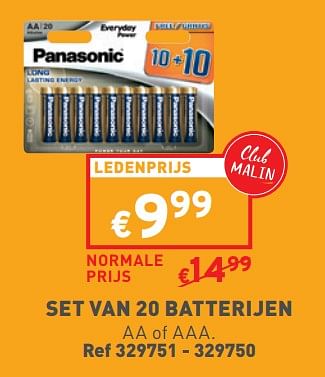 Promotions Set van 20 batterijen - Panasonic - Valide de 17/04/2024 à 22/04/2024 chez Trafic