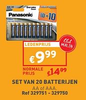 Promoties Set van 20 batterijen - Panasonic - Geldig van 17/04/2024 tot 22/04/2024 bij Trafic