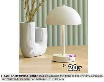 Promotions Kent lamp op batterijen - Produit Maison - Jysk - Valide de 15/04/2024 à 19/05/2024 chez Jysk