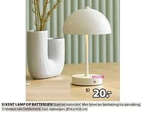 Promoties Kent lamp op batterijen - Huismerk - Jysk - Geldig van 15/04/2024 tot 19/05/2024 bij Jysk
