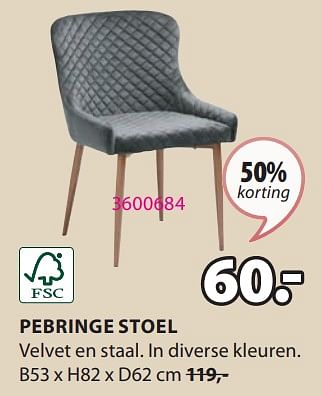 Promotions Pebringe stoel - Produit Maison - Jysk - Valide de 15/04/2024 à 19/05/2024 chez Jysk