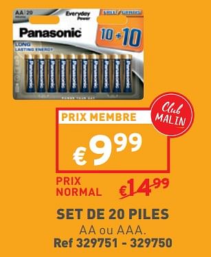 Promotions Set de 20 piles - Panasonic - Valide de 17/04/2024 à 22/04/2024 chez Trafic