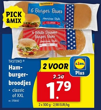 Promotions Hamburgerbroodjes - Tastino - Valide de 24/04/2024 à 30/04/2024 chez Lidl