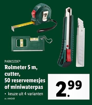 Promotions Rolmeter, cutter, 50 reservemesjes of miniwaterpas - Parkside - Valide de 24/04/2024 à 30/04/2024 chez Lidl