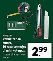 Promoties Rolmeter, cutter, 50 reservemesjes of miniwaterpas - Parkside - Geldig van 24/04/2024 tot 30/04/2024 bij Lidl