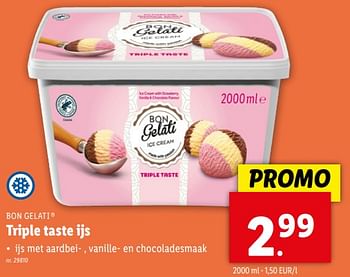 Promotions Triple taste ijs - Bon Gelati - Valide de 24/04/2024 à 30/04/2024 chez Lidl