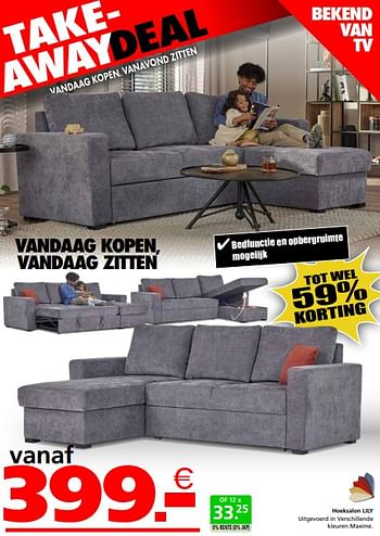 Promoties Hoeksalon lily - Huismerk - Seats and Sofas - Geldig van 22/04/2024 tot 12/05/2024 bij Seats and Sofas