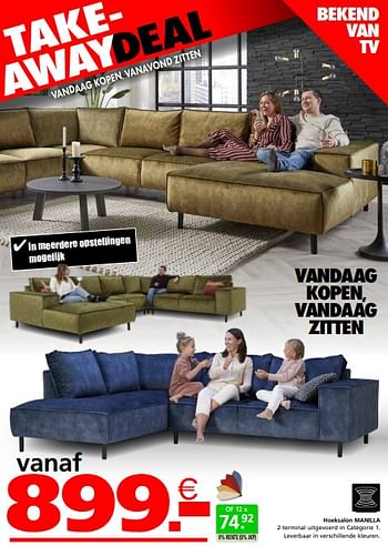 Promotions Hoeksalon manilla - Produit maison - Seats and Sofas - Valide de 22/04/2024 à 12/05/2024 chez Seats and Sofas