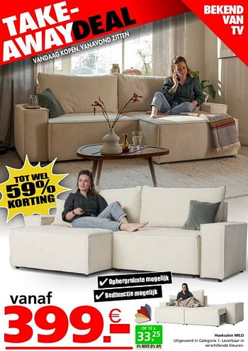 Promoties Hoeksalon milo - Huismerk - Seats and Sofas - Geldig van 22/04/2024 tot 12/05/2024 bij Seats and Sofas