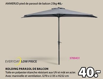 Promotions Kolding parasol de balcon - Produit Maison - Jysk - Valide de 15/04/2024 à 19/05/2024 chez Jysk