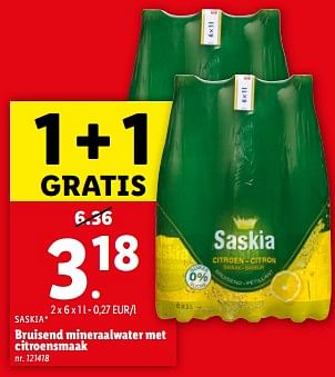 Promotions Bruisend mineraalwater met citroensmaak - Saskia - Valide de 24/04/2024 à 30/04/2024 chez Lidl
