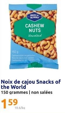 Promotions Noix de cajou snacks of the world - Snacks of the World - Valide de 17/04/2024 à 23/04/2024 chez Action