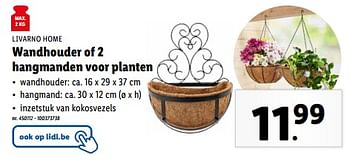 Promotions Wandhouder of 2 hangmanden voor planten - Livarno - Valide de 24/04/2024 à 30/04/2024 chez Lidl