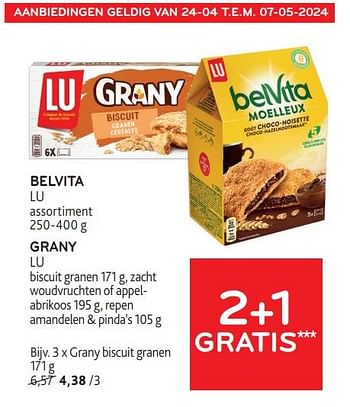 Promotions Belvita lu + grany lu 2+1 gratis - Lu - Valide de 24/04/2024 à 07/05/2024 chez Alvo