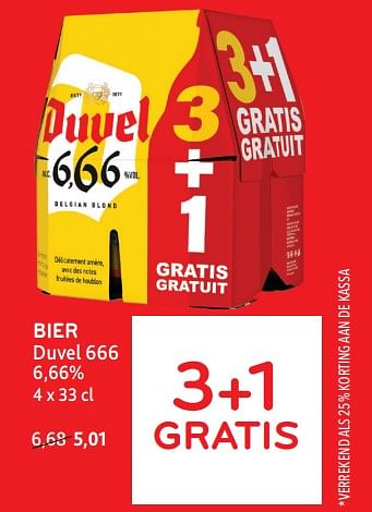 Promotions Bier duvel 666 3+1 gratis - Duvel - Valide de 24/04/2024 à 07/05/2024 chez Alvo
