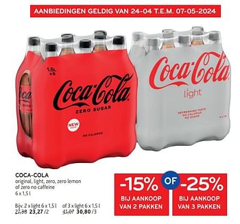 Promotions Coca-cola -15% bij aankoop van 2 pakken of -25% bij aankoop van 3 pakken - Coca Cola - Valide de 24/04/2024 à 07/05/2024 chez Alvo
