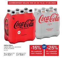 Promoties Coca-cola -15% bij aankoop van 2 pakken of -25% bij aankoop van 3 pakken - Coca Cola - Geldig van 24/04/2024 tot 07/05/2024 bij Alvo