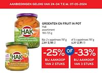 Groenten en fruit in pot hak -25% bij aankoop van 2 stuks of -33% bij aankoop van 3 stuks-Hak