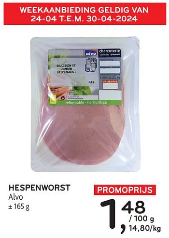 Promotions Hespenworst alvo - Produit maison - Alvo - Valide de 24/04/2024 à 07/05/2024 chez Alvo
