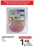 Promoties Hespenworst alvo - Huismerk - Alvo - Geldig van 24/04/2024 tot 07/05/2024 bij Alvo