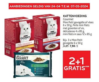 Promotions Kattenvoeding gourmet 2+1 gratis - Purina - Valide de 24/04/2024 à 07/05/2024 chez Alvo