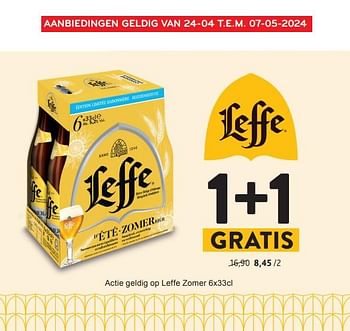 Promotions Leffe zomer 1+1 gratis - Leffe - Valide de 24/04/2024 à 07/05/2024 chez Alvo