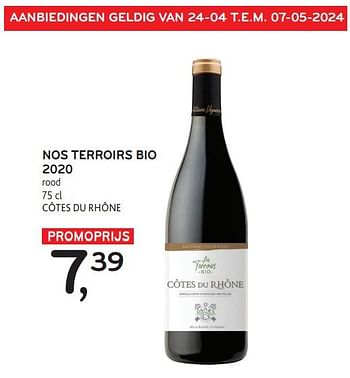 Promotions Nos terroirs bio 2020 rood - Vins rouges - Valide de 24/04/2024 à 07/05/2024 chez Alvo