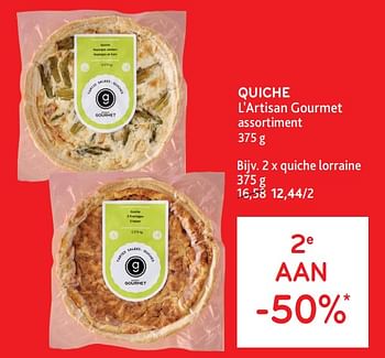 Promotions Quiche l`artisan gourmet 2e aan -50% - L`Artisan Gourmet - Valide de 24/04/2024 à 07/05/2024 chez Alvo
