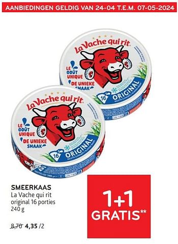 Promotions Smeerkaas la vache qui rit 1+1 gratis - La Vache Qui Rit - Valide de 24/04/2024 à 07/05/2024 chez Alvo