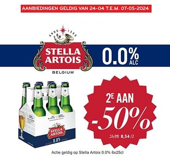Promotions Stella artois 0.0% 2e aan -50% - Stella Artois - Valide de 24/04/2024 à 07/05/2024 chez Alvo