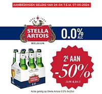 Promoties Stella artois 0.0% 2e aan -50% - Stella Artois - Geldig van 24/04/2024 tot 07/05/2024 bij Alvo