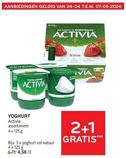 Yoghurt activia 2+1 gratis