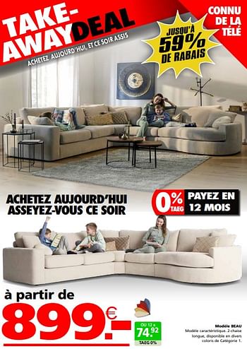 Promotions Modèle beau - Produit maison - Seats and Sofas - Valide de 22/04/2024 à 12/05/2024 chez Seats and Sofas